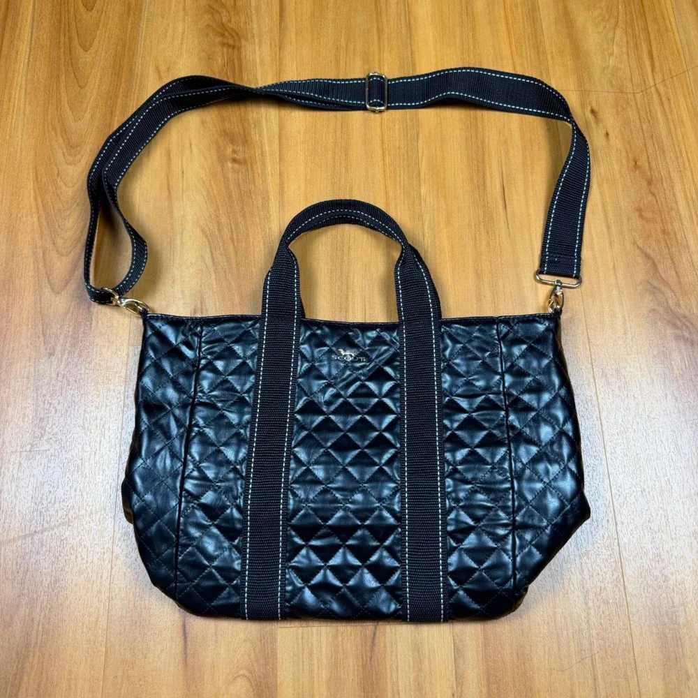SCOUT BJ Tote Bag Black Quilted Crossbody Shoulder Bag Gold Hardware Large